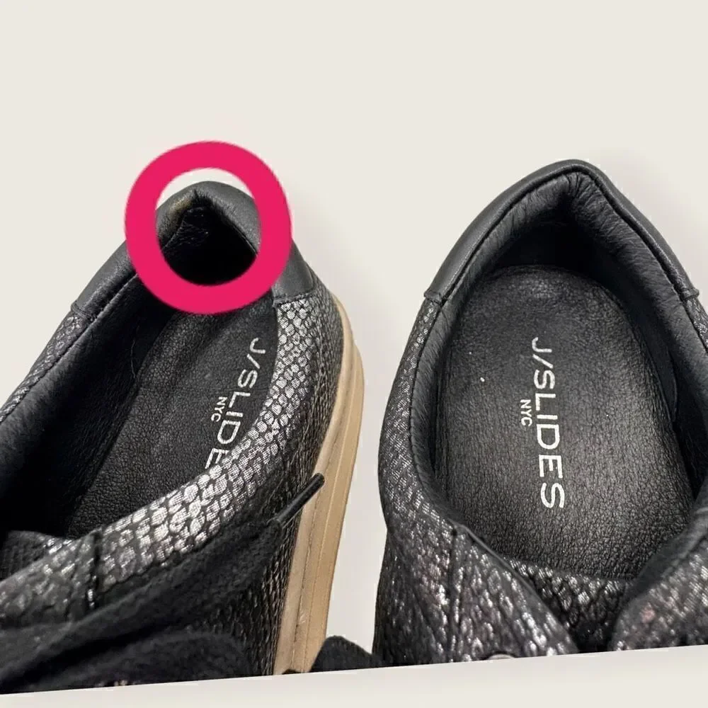 J/ Slides nyc metallic snakeskin platform sneakers women’s size 7.5 black